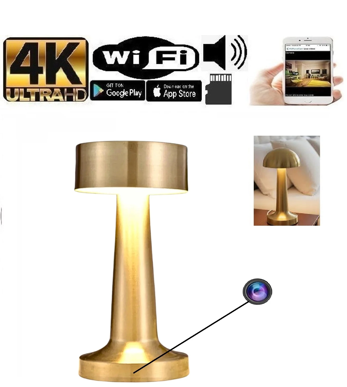 Wifi Gece lambası Gizli Kamera 7/24 Canlı Izleme Kayıt
